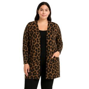 Leopard Print Slouchy Cardigan XL – Cozy Girlcore Vibes, Hidden Pockets